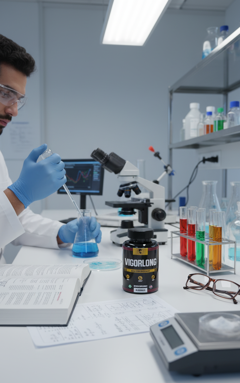 Scientist in a lab analyzing the formula